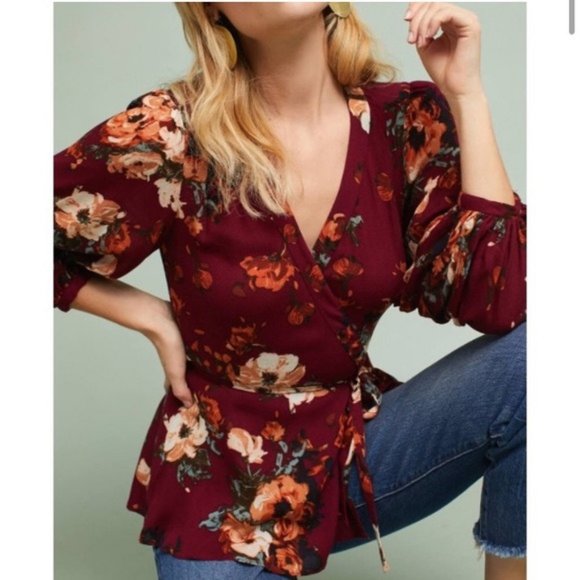 Anthropologie Tops - 🎉HOST PICK🎉 Anthropologie HD in Paris Floral Wrap 3/4 Sleeve Blouse top 12P